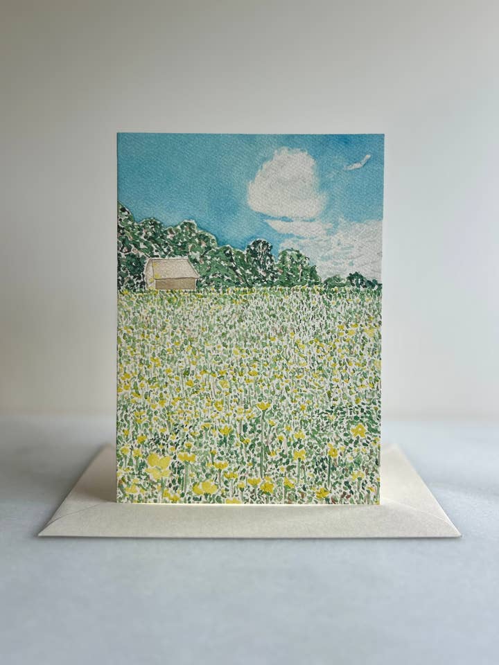 Field of Buttercups Watercolor Greeting Card (5x7") for wholesale by Catherine Davis Studio