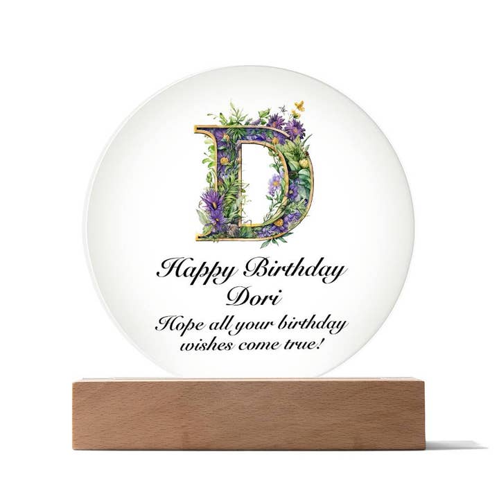 Happy Birthday Dori v02 - Circle Acrylic Plaque for wholesale by Unique Gifts Store