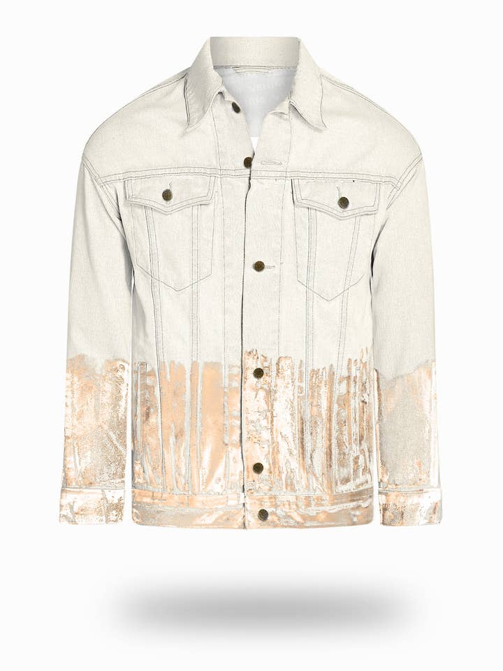 Jaqueta jeans esbranquiçada mais longa com folha de ouro rosa por atacado de VENIM