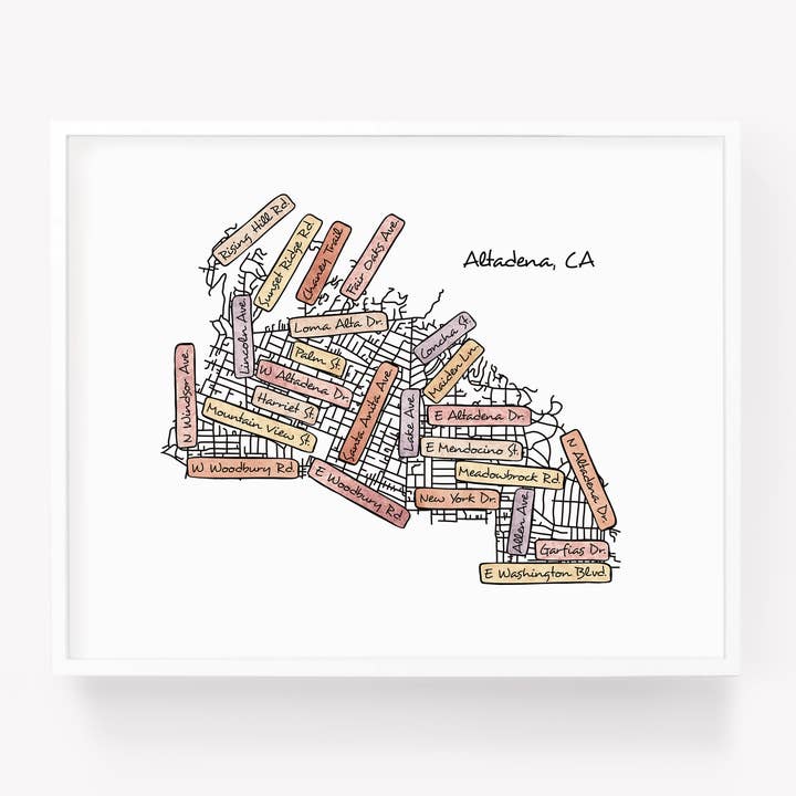 Sparks House Co. - Wholesale Art Print - Altadena California street map print, street names poster14
