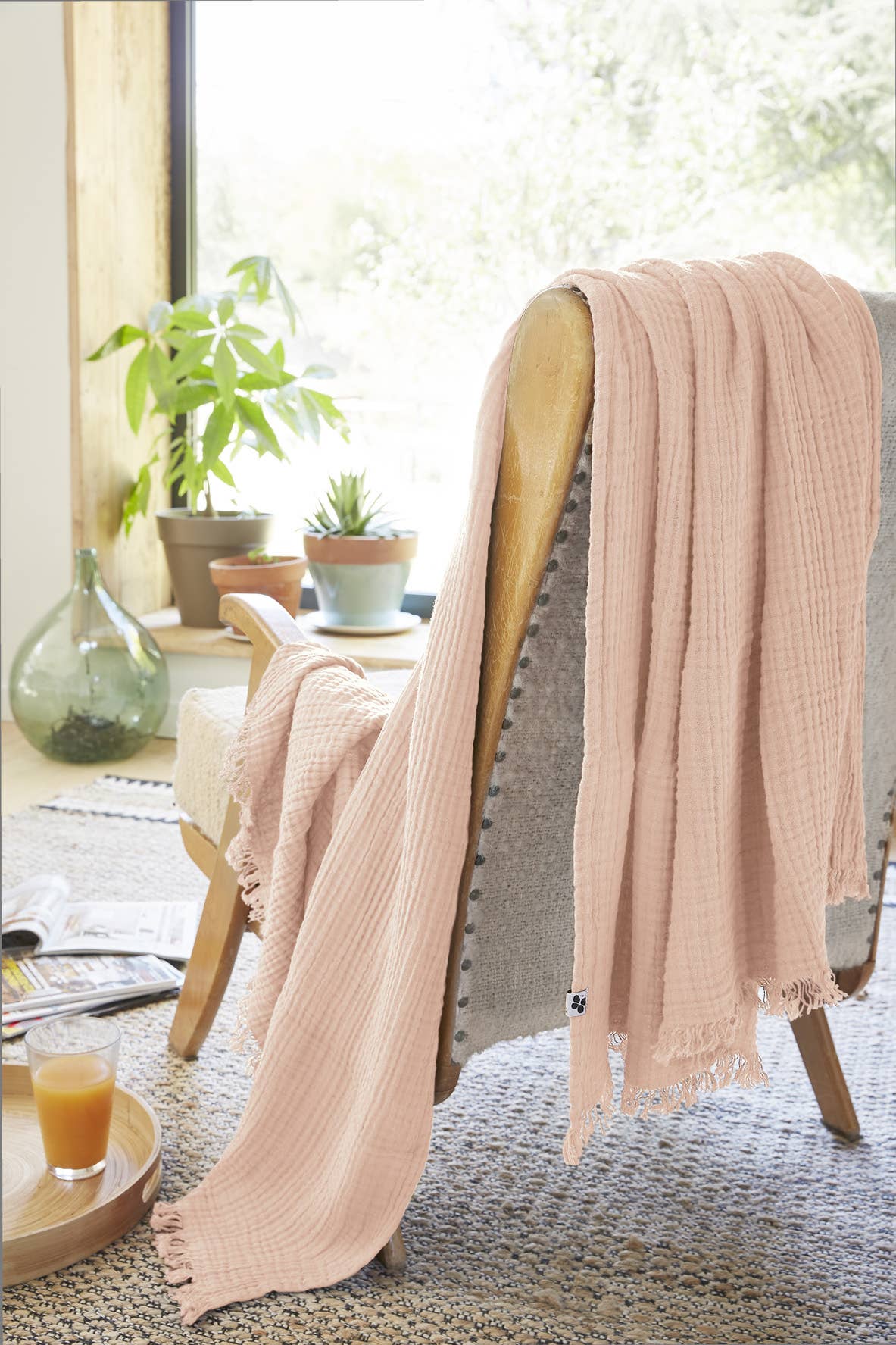 L'effet Papillon - Wholesale Decoratiedeken - GAÏA Guimauve deken met franjes 130 x 160 cm2