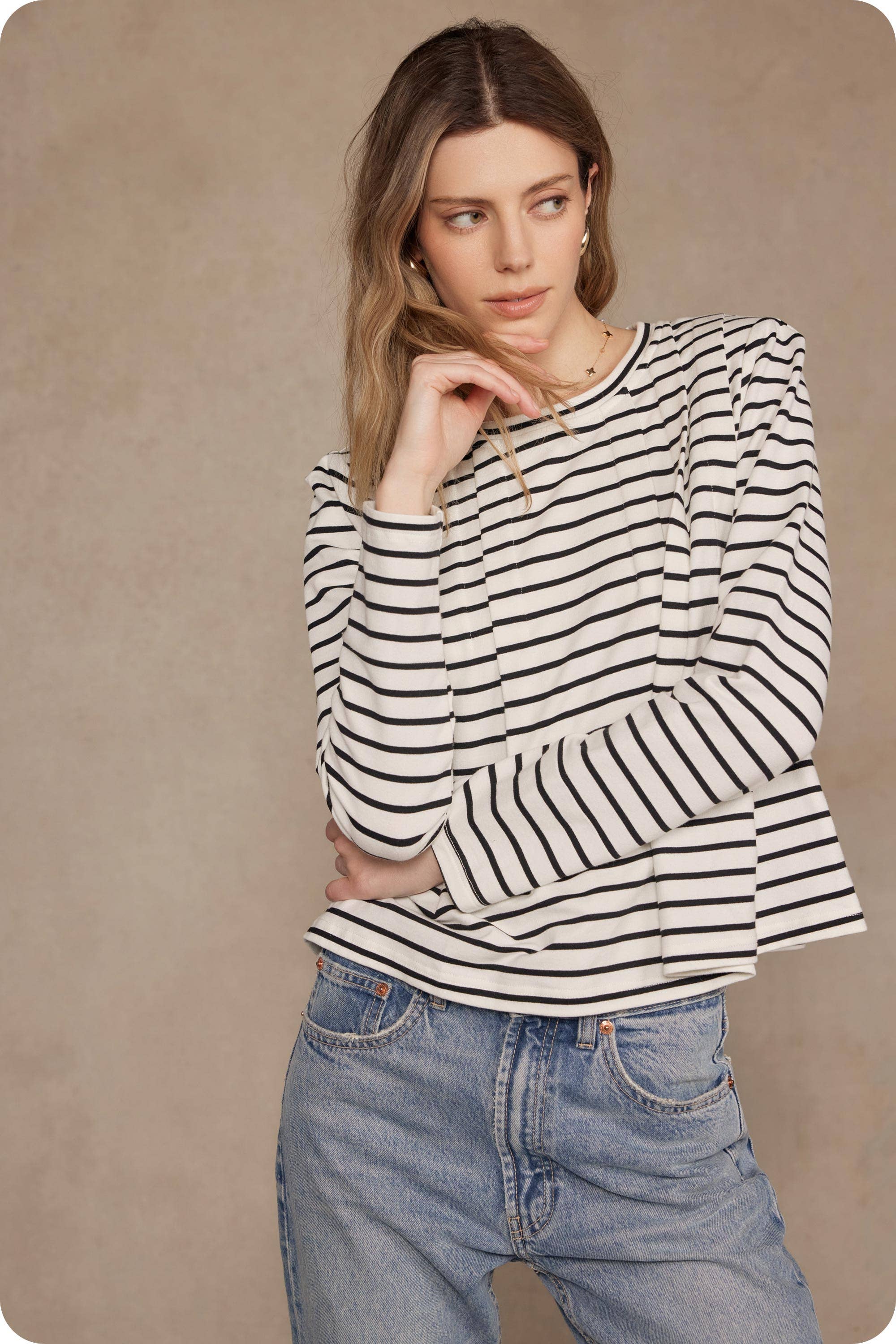Strut & Bolt - Wholesale Blouse - Women's - Striped Shoulder Pad Knit Tee Top2