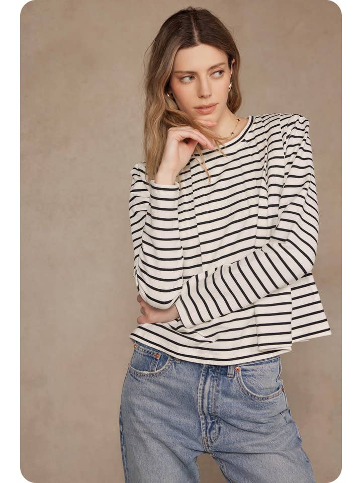 Strut & Bolt – wholesale Blouse – Women’s – Striped Shoulder Pad Knit Tee Top2