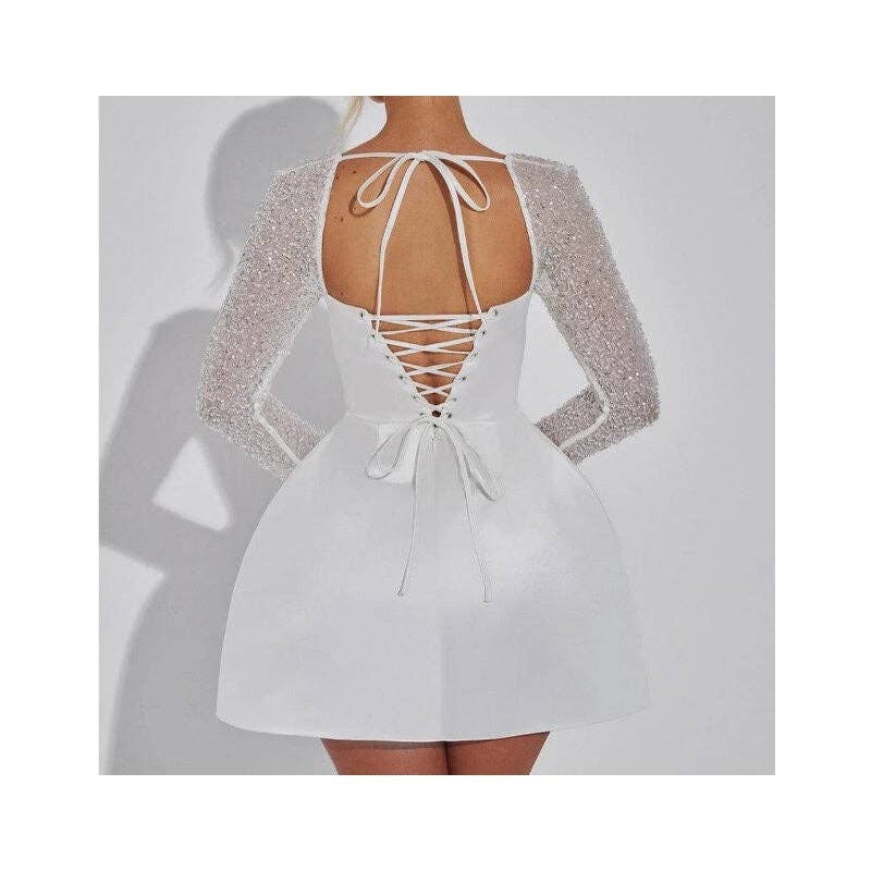 Sheer Trend - Wholesale Dress - Women's - Solid Square Neck Lace Trim A-Line Short Sleeveless Dress2