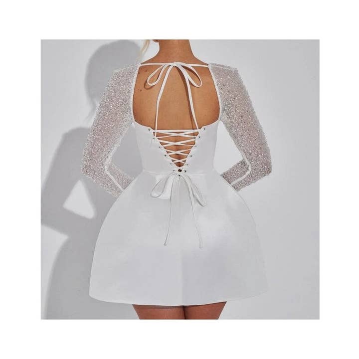 Sheer Trend - Wholesale Dress - Women's - Solid Square Neck Lace Trim A-Line Short Sleeveless Dress2