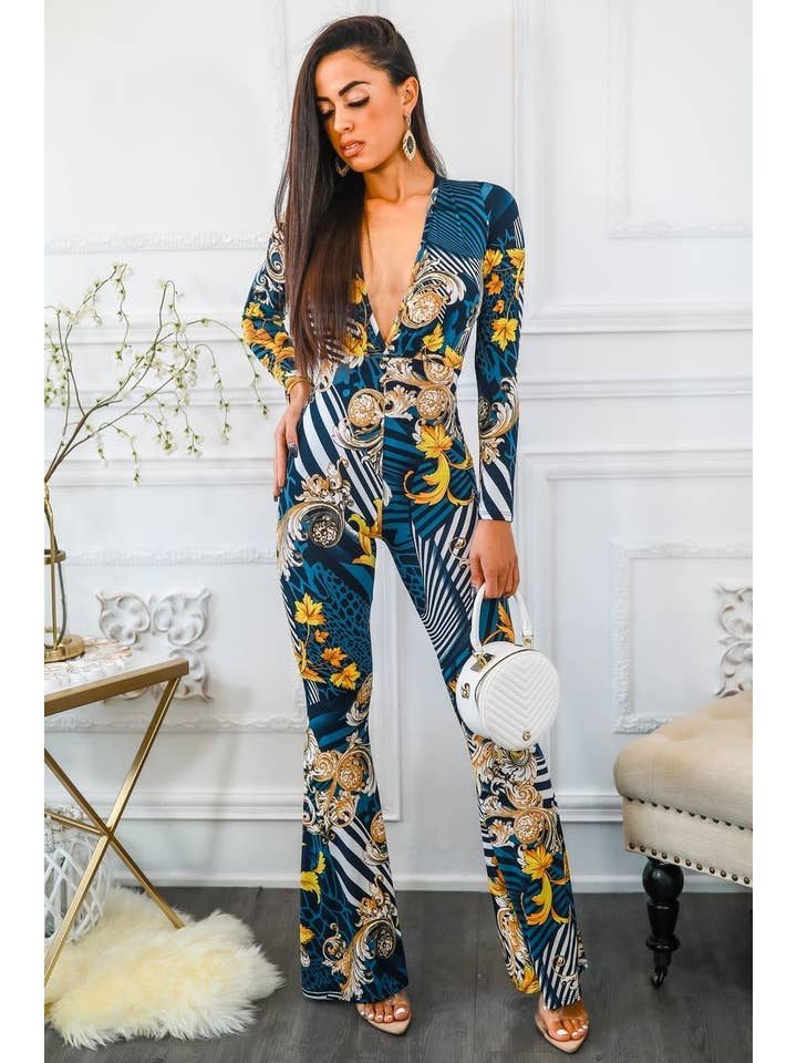 SurelyMine - Wholesale Jumpsuit - Women's - Rich and Ready Deep V Neck Jumpsuit