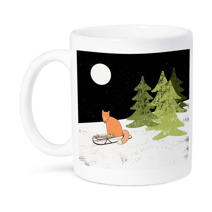 3dRose - Wholesale Coffee Mug - 3dRose, Fox animal Winter sledding forest snow night illustration , Mug8