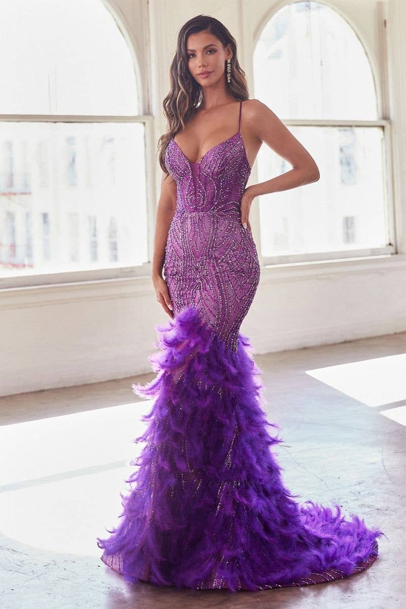 Tux-USA® - Wholesale Gown - Women's - Fully Embellished & Feathered Mermaid Gown2