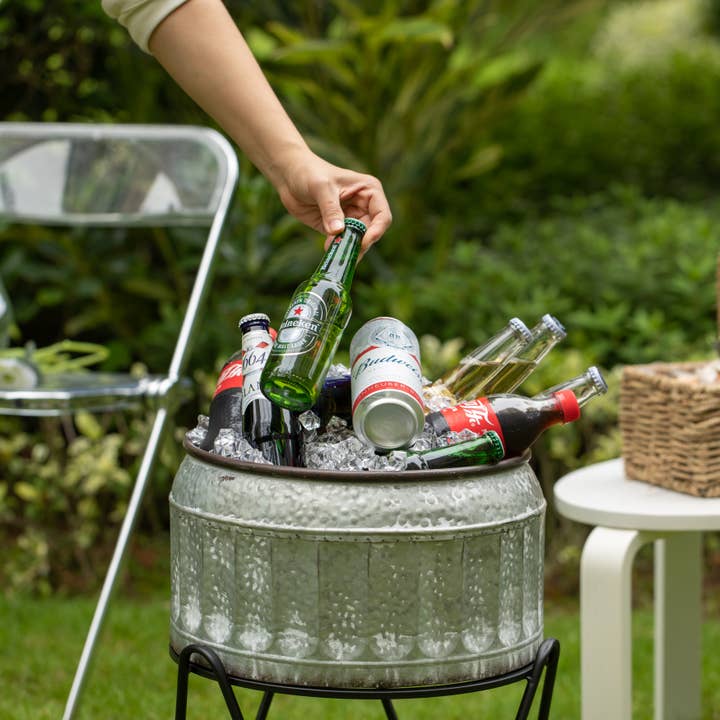 Quickway Imports - Wholesale Ice Bucket - Galvanized Metal Ice Bucket Beverage Cooler Tub with Stand