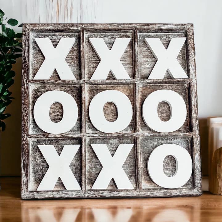 Gia Roma - Wholesale Decorative Tabletop Object - Wooden Tabletop Game + Decor, Tic Tac Toe Wood Game, Rustic