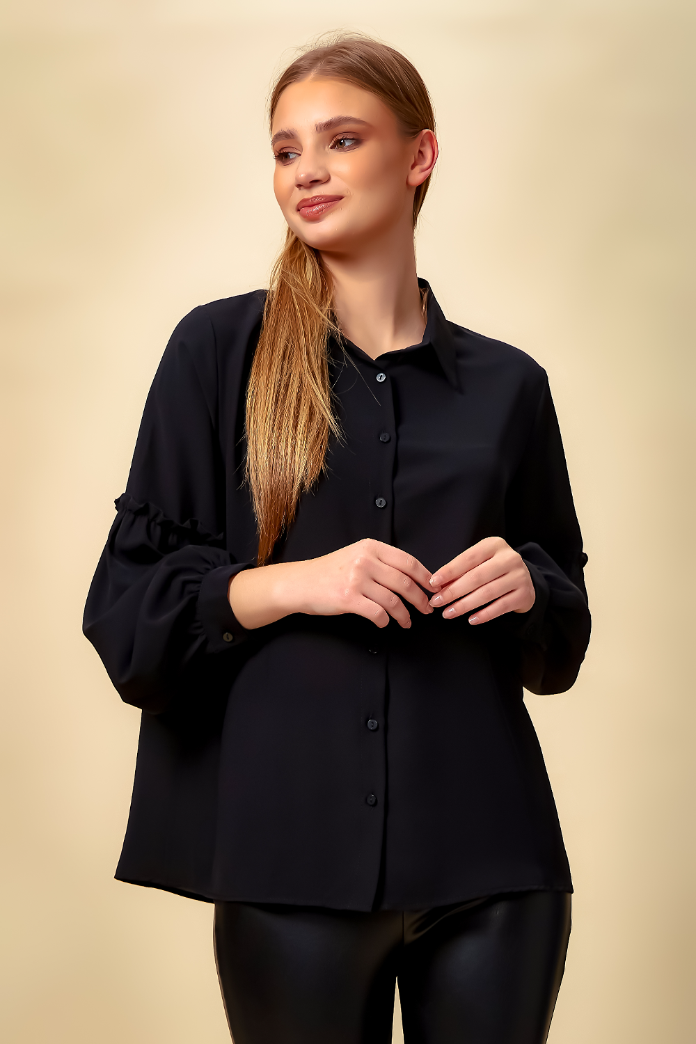 Patchwork Sleeves Shirt in Black for wholesale on Faire1