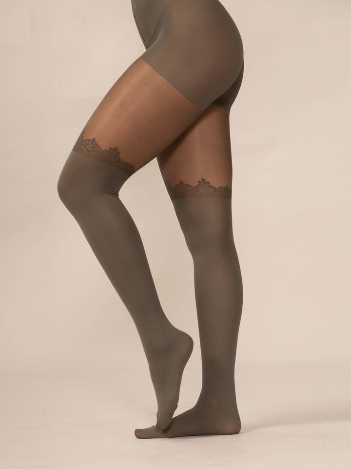 Lace Crown Over-the-Knee Tights in Olive for wholesale by Rachel
