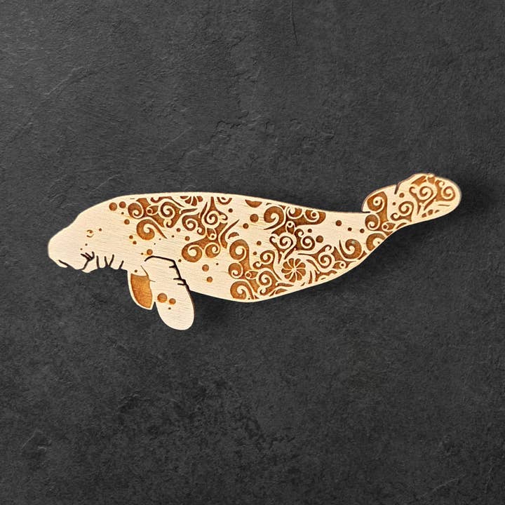 Manatee Engraved Wood Magnet - Coastal Themed Magnet for wholesale by Gulf Coast Custom