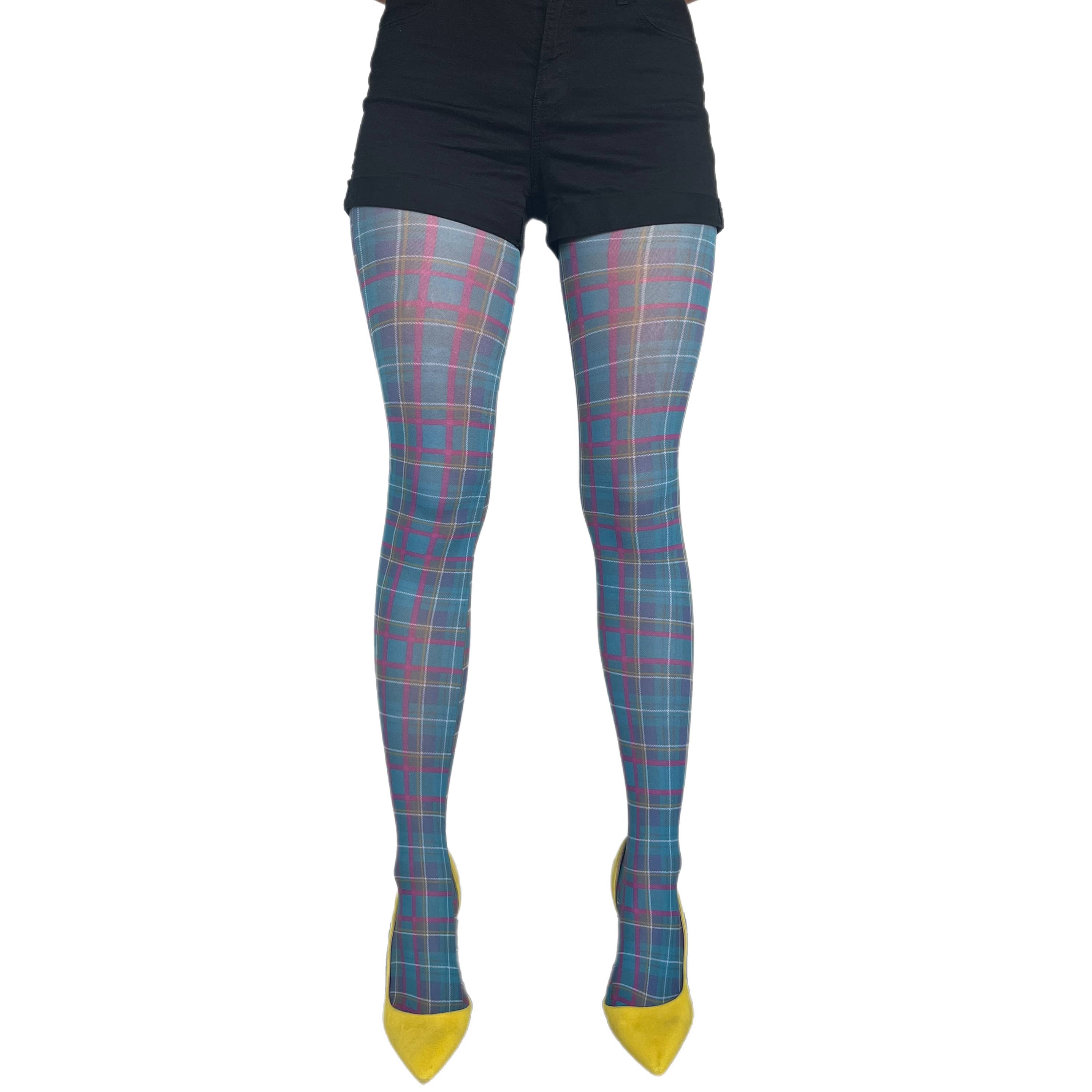 Wholesale Teal plaid patterned opaque tights for women for your store -  Faire