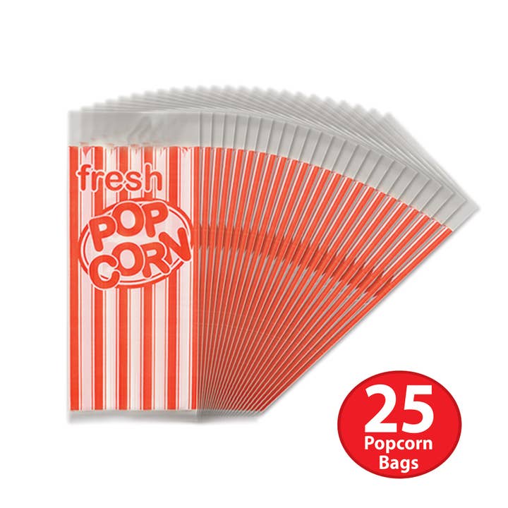 Beistle - Wholesale Popcorn - Popcorn Bags, 4" x 9½" x 2", 25/pkg, red and white striped4