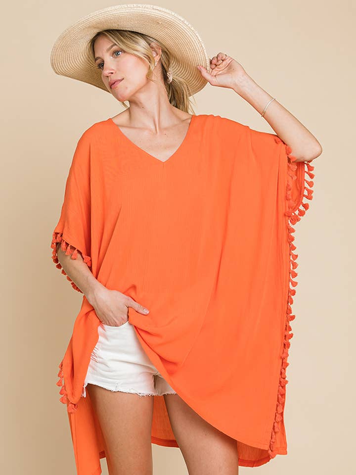 64150W - Casual Rayon Tassel Trim Swim Cover Up for wholesale by Cotton Bleu