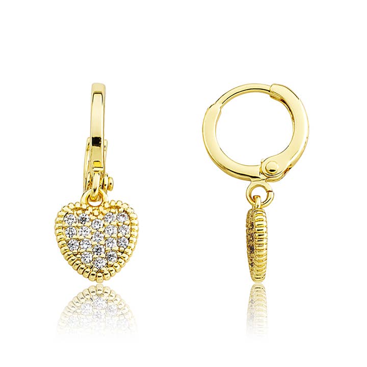 Little Miss Twin Stars - Wholesale Huggie Earrings - Micro Pave Heart Earring7