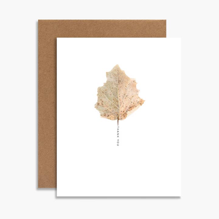Thank You Leaf Botanical Card Elegant Nature Gratitude Card for wholesale by Souvenir Stationery