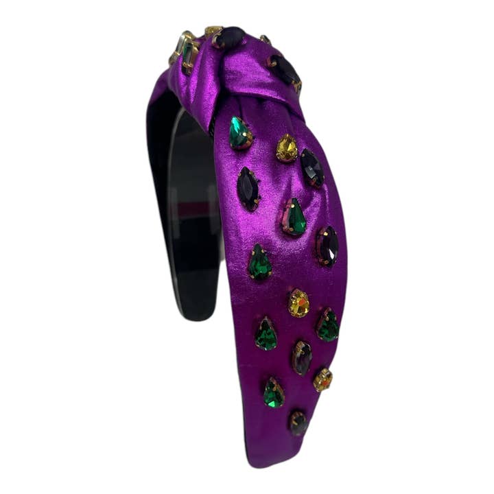Mardi Gras Headband - Leather Rhinestone - Purple for wholesale by Golden Lily