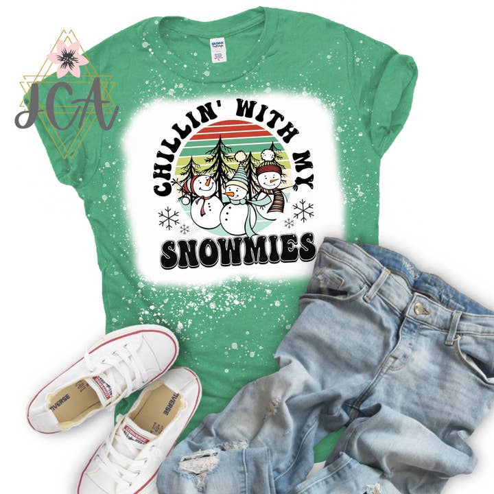 Chillin With My Snowmies bleached Shirt for wholesale by Jocelyn's Comfy Apparel