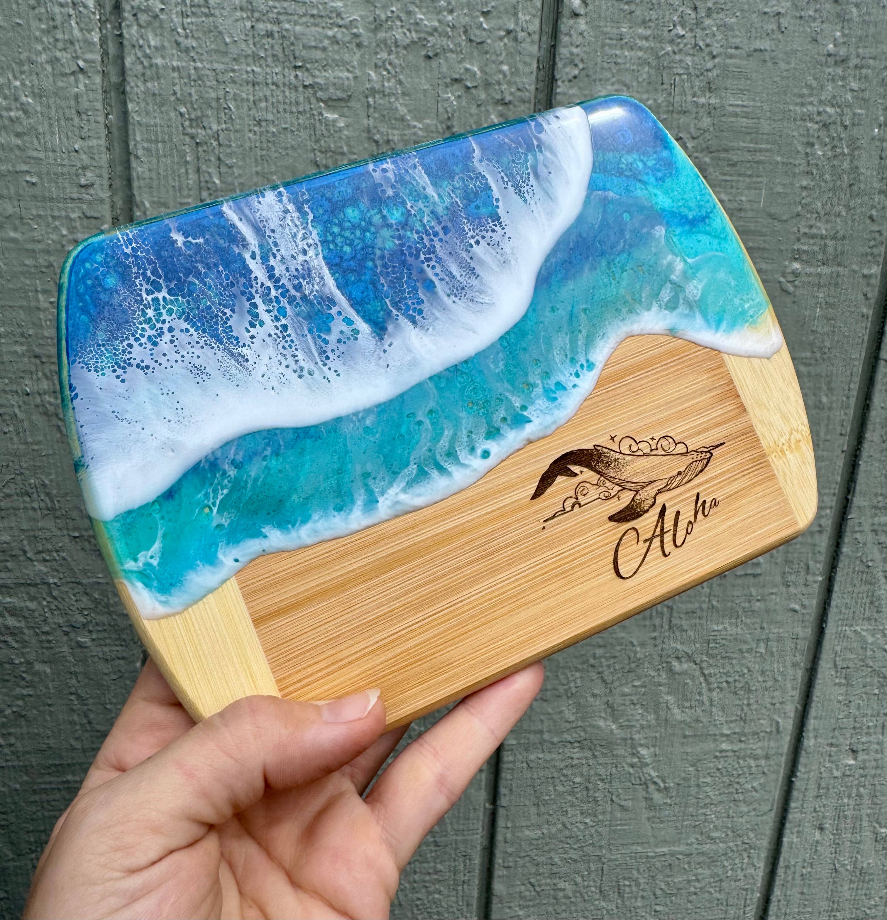 TBM Creations LLC - Wholesale Cheese Board - Whale Aloha Ocean Charcuterie board | Resin Cheese board0