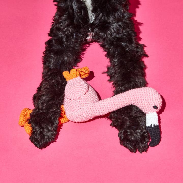 Ware of the Dog - Wholesale Pet Squeaky Toy - Dog - Hand Crochet Flamingo Dog Toy1