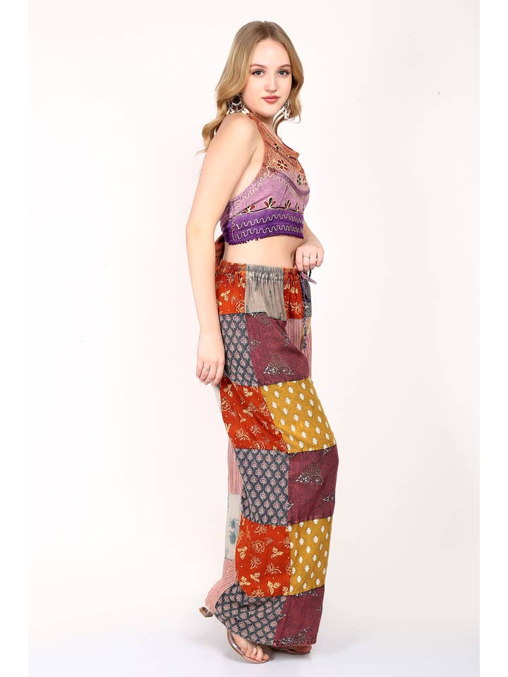 Wevez - Wholesale Pants - Women's - Women Patchwork Wide Leg Acidwash Elastic Waist Pant Mix Lot10