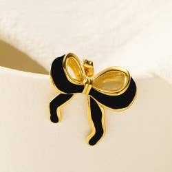 JOSSLYN by wall to wall - Wholesale Stud/Post Earrings - GOLD SILVER COLORFUL ENAMEL BOW EARRINGS | 40E346-EAR2