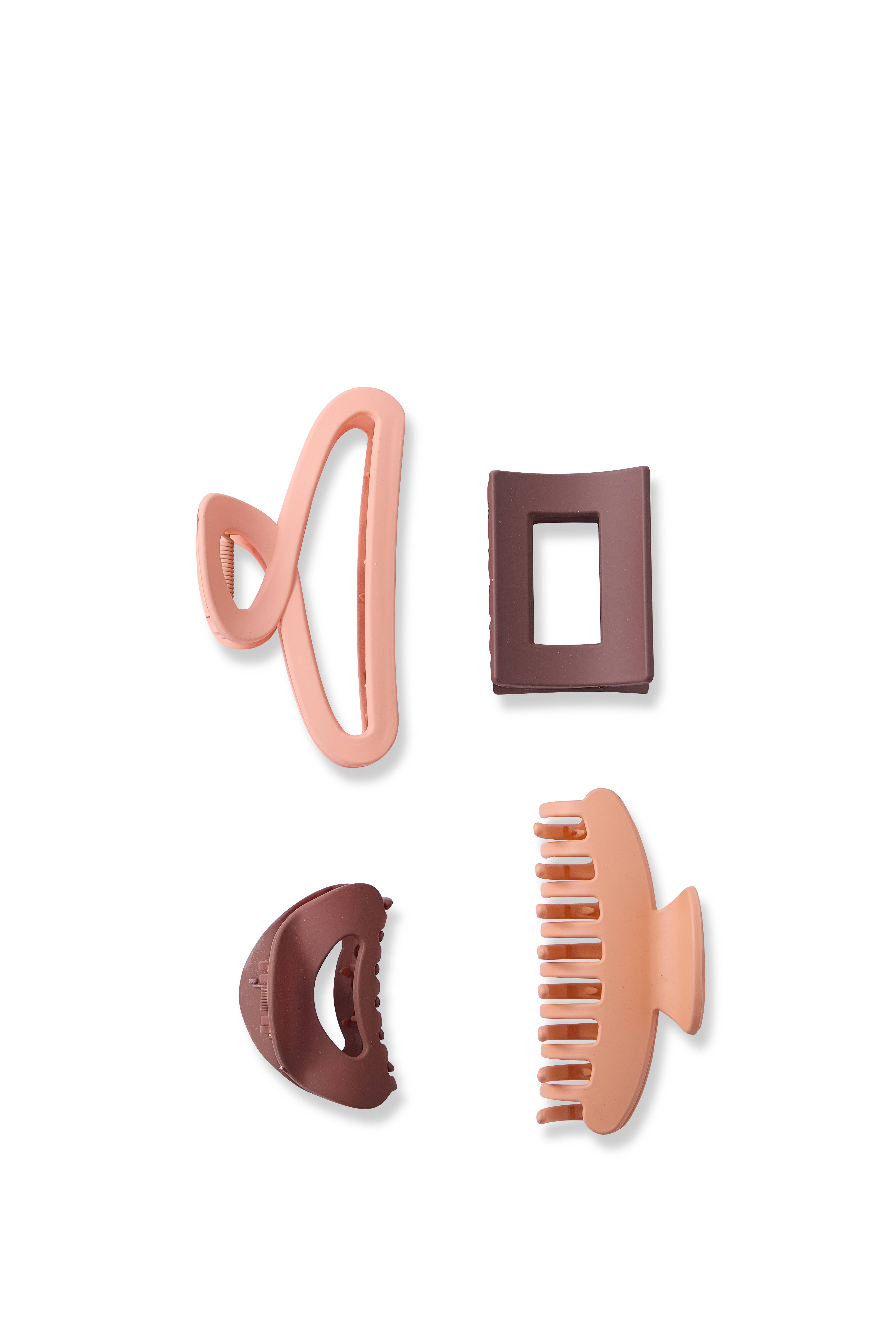 CooCoo Beauty - Wholesale Hair Clip - Women's - 4 PC Assorted Hair Claw - Clay Brown1
