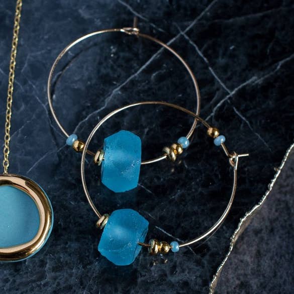 DANU Ceramics – wholesale Dangle earrings – Blue Glass Krobo Earrings0