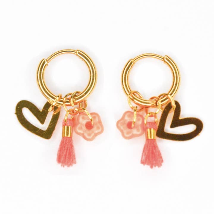 Charm earrings orange heart for wholesale by Feestbeest-kids