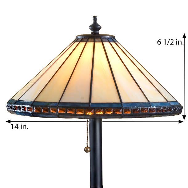 J Devlin Glass Art & Bert Anderson Collection - Wholesale Accent/Desk Lamp - Amber Blue Tiffany Stained Glass Table Lamp J Devlin Lam 646