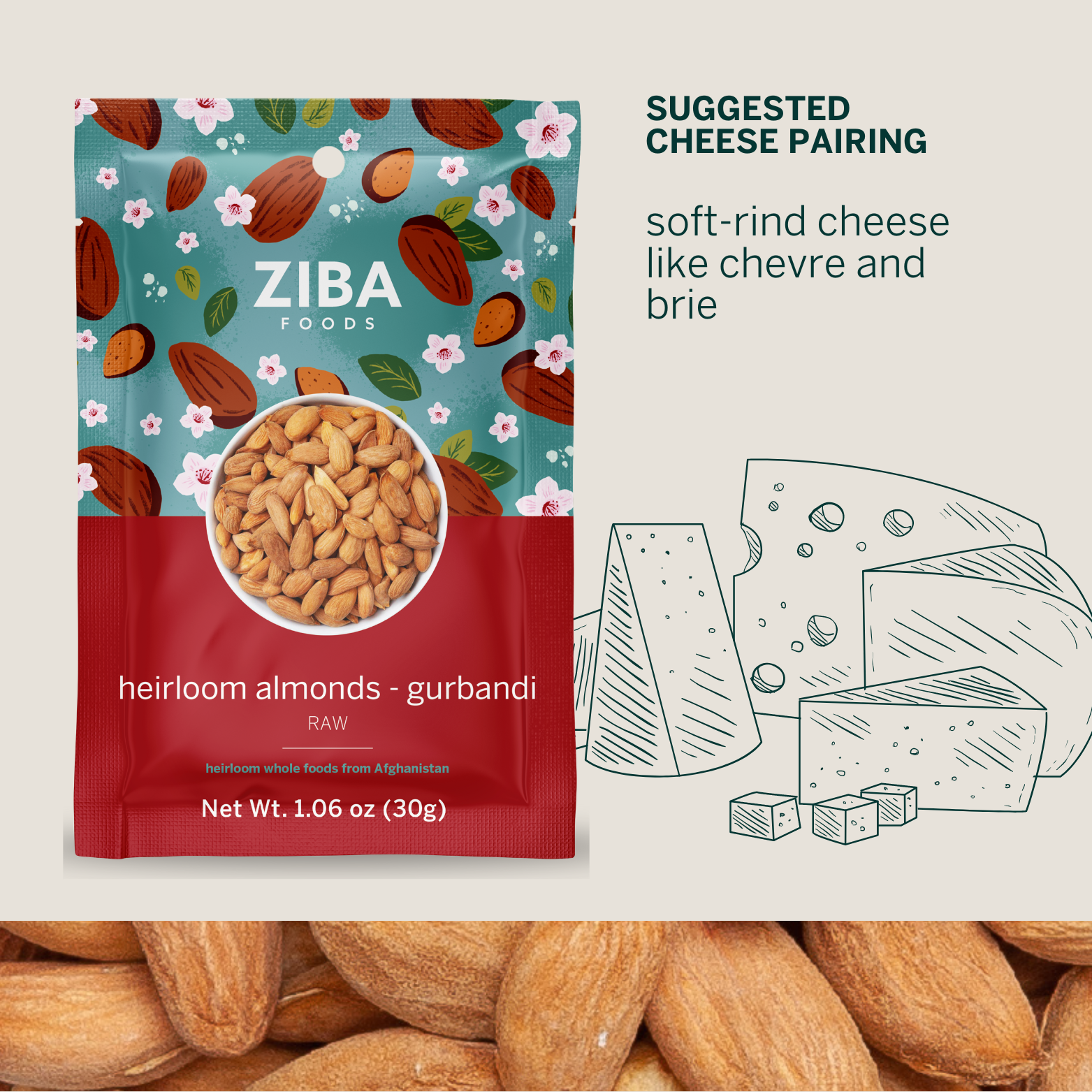 Ziba Foods – wholesale Nötter – Heirloom Mandel Gurbandi (rå) Snack med en servering Vegan 1 oz7