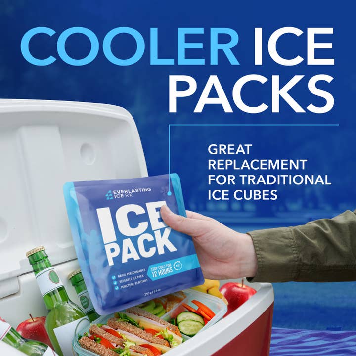 Everlasting Ice RX - Wholesale Ice Pack - Rapid Performance Reusable Ice Packs for Coolers or Lunch Box | 4 Pack | Cold for Up to 12 Hours | Ice Packs for Cooler, Long Lasting for Camping, Beach