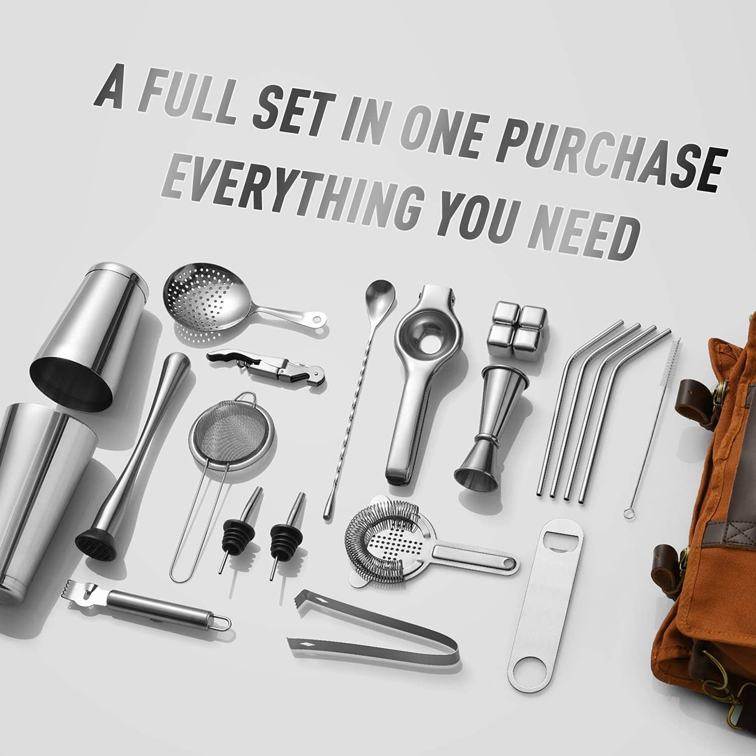 VIGOR - Vendita all'ingrosso Strumenti da bar - Kit da barman professionale da 25 pezzi per mixologia con portatile1