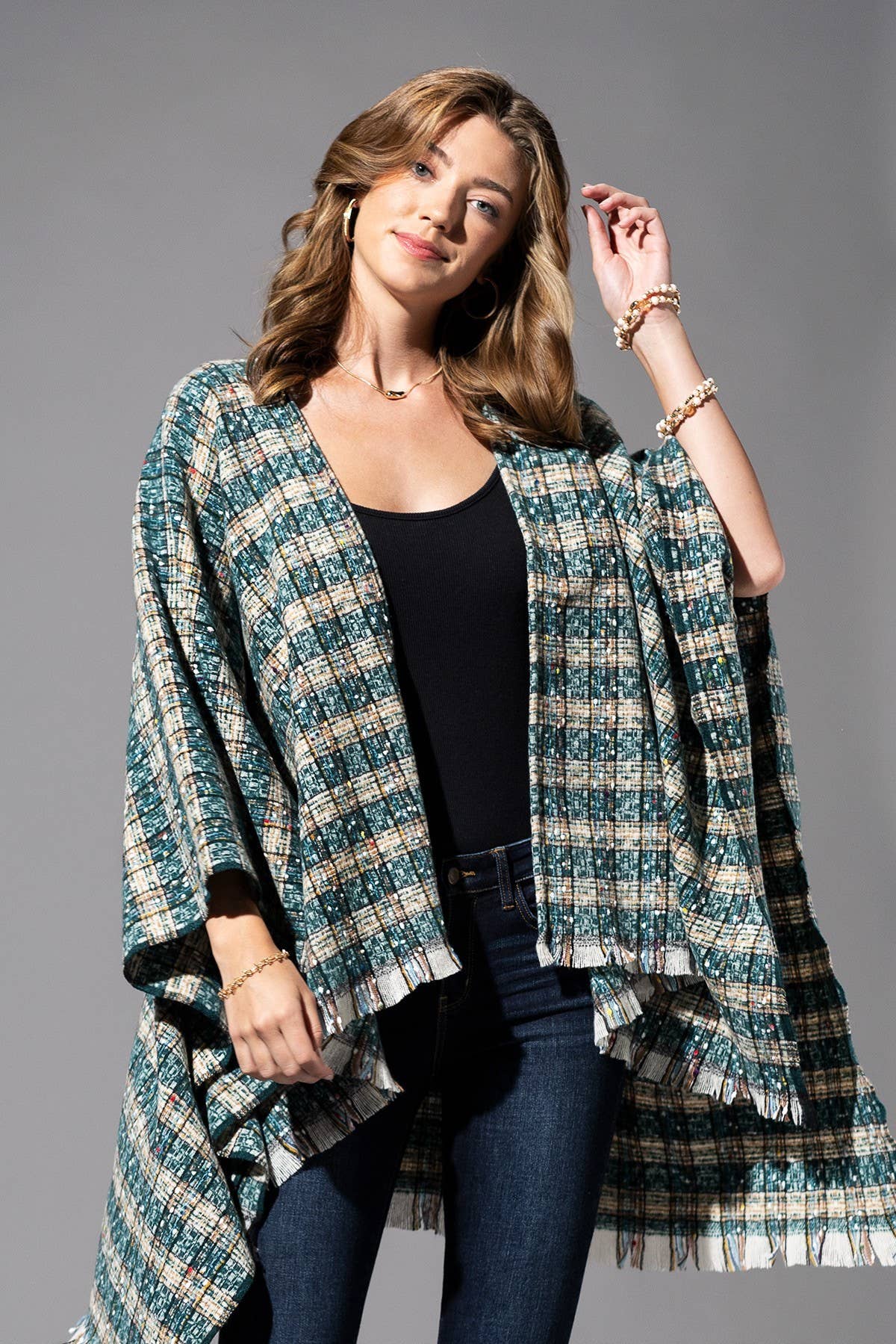 Urbanista Outlet – Engroshandel Kimono - Dame – Plaid Multi Farvemønster Ruana 3