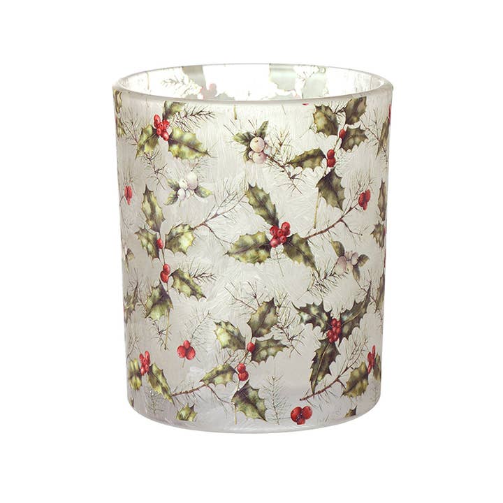 HOLLY FROSTED GLASS CANDLE HOLDER SML (bb) for wholesale by Heaven Sends