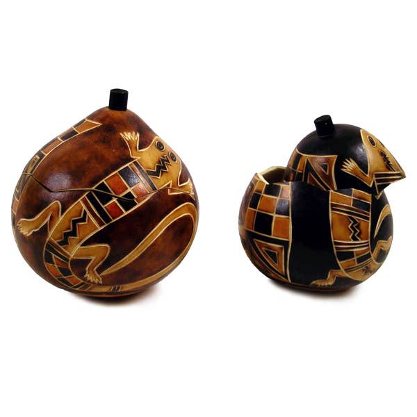 Gourd Box - Lizard/Geometric 5" Carving for wholesale by Sanyork Fair Trade