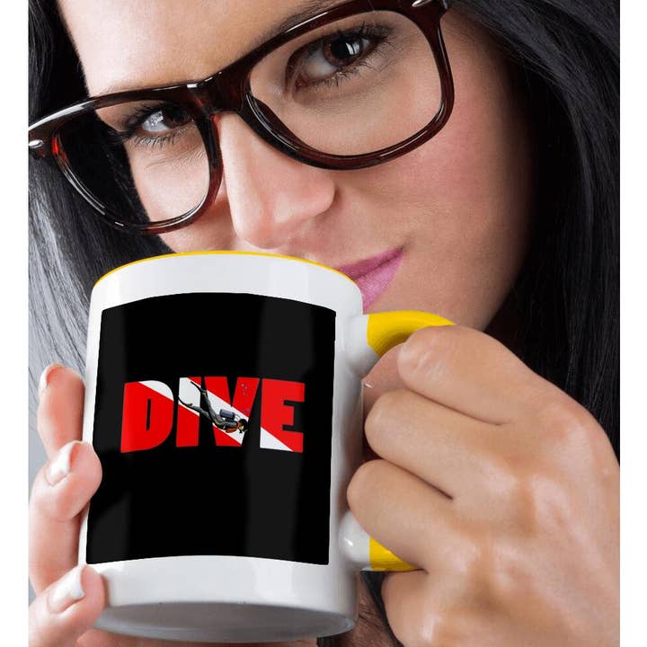 3dRose - Wholesale Coffee Mug - 3dRose, Men SCUBA diver design on red and white DIVE flag text., Mug1
