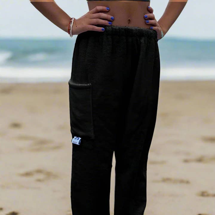 Pantalon Serviette - Noir - EN STOCK Expédition Rapide - Plage, Natation, Tenue de villégiature, Garçons, Filles, Adultes. pour la vente par Paradise Towelwear