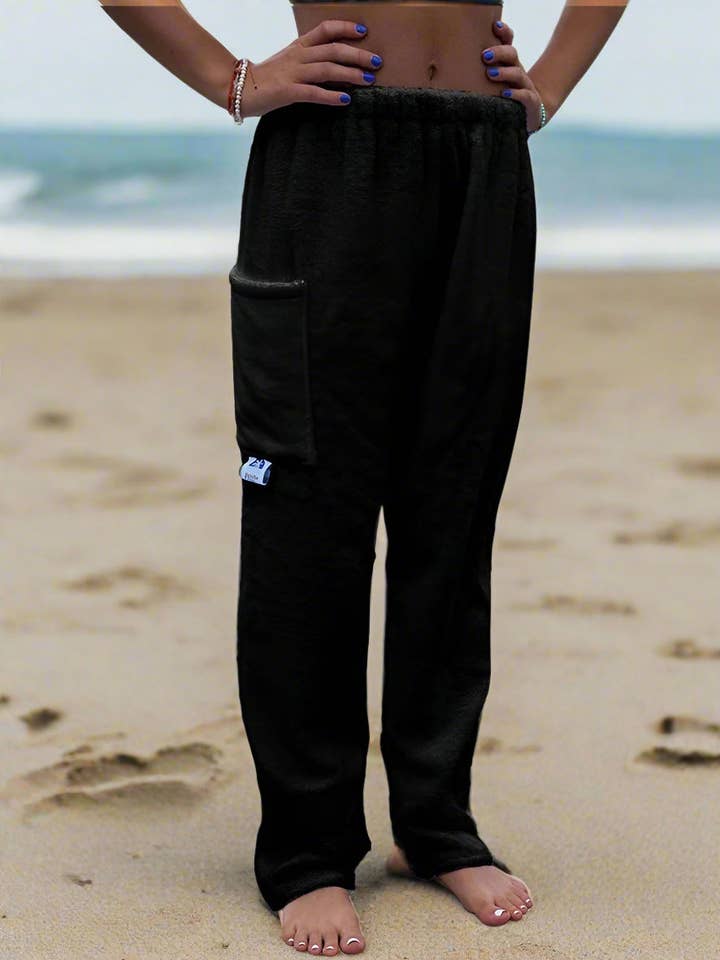 Pantaloni Asciugamano - Nero - DISPONIBILI Spedizione Veloce - Spiaggia, Nuoto, Abbigliamento da Resort, Ragazzi, Ragazze, Adulti. per la vendita all'ingrosso da parte di Paradise Towelwear