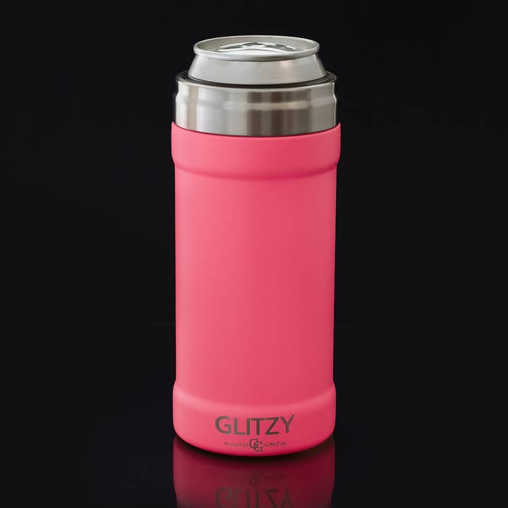 Glacière pour canettes Skinny Glitzy de 12 oz Neon Glitzy Pink pour la vente par Glitzy Coolers