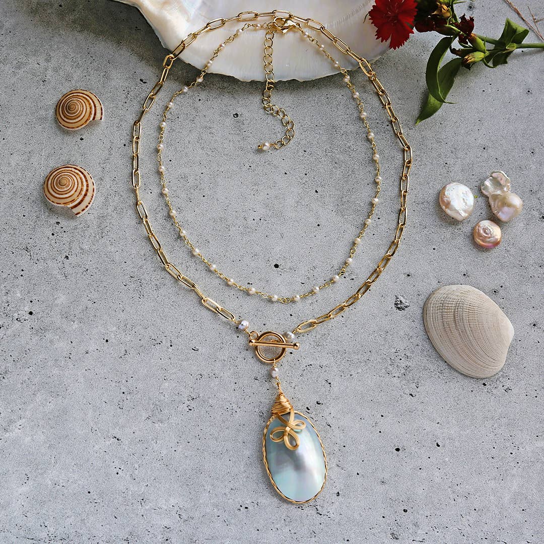 IST Jewelry – Colar pingente/pendente por atacado – Pingente de pérola Mabe e colar de pérolas1