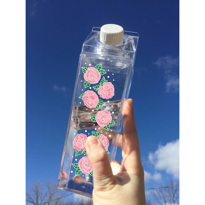 Rose Pattern Milk Carton Water Bottle for wholesale by femfetti