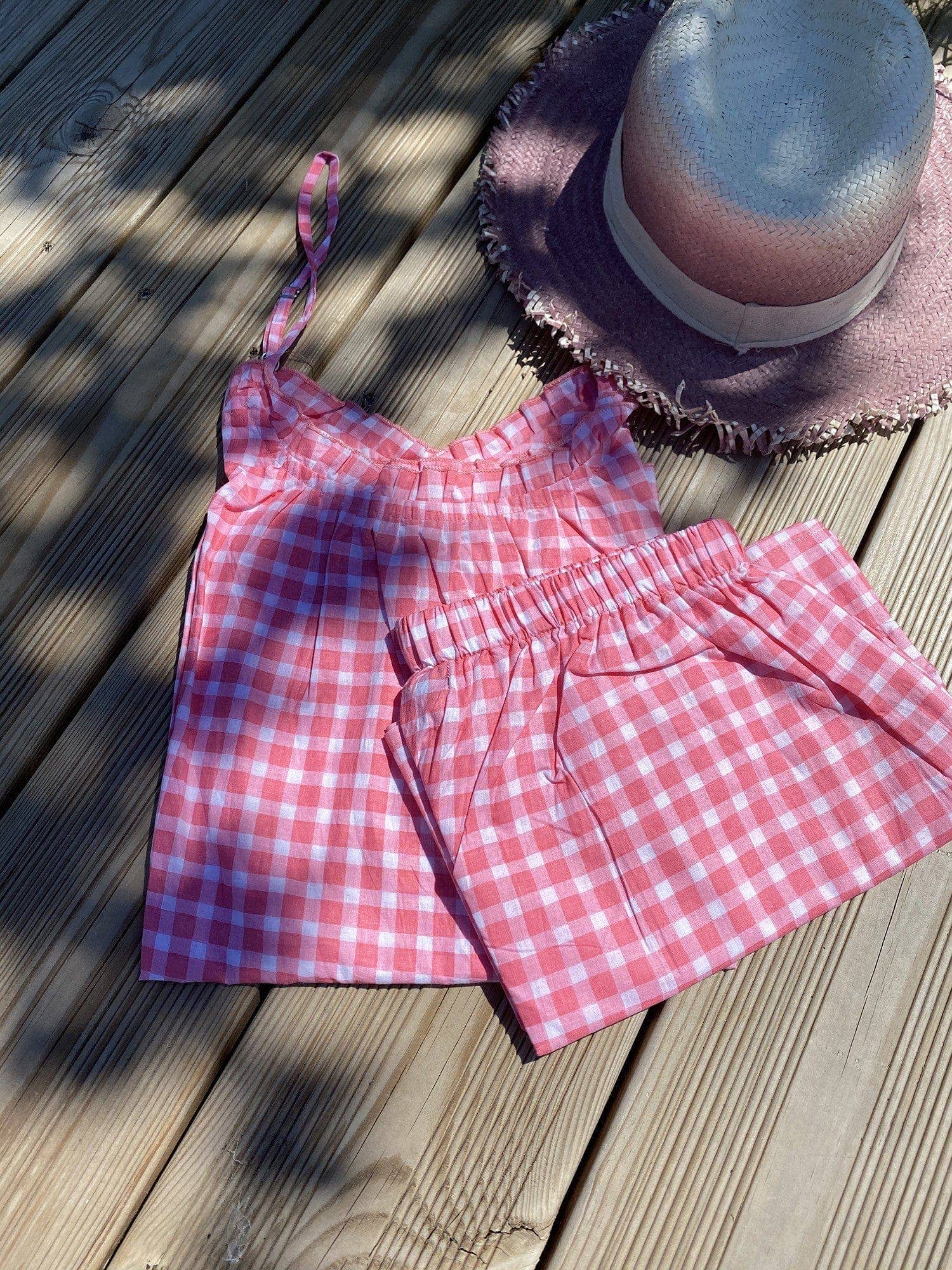 GERMAINE DES PRES – wholesale Pyjamasset - Dam – Hortense Vichy rosa pyjamaset med shorts2