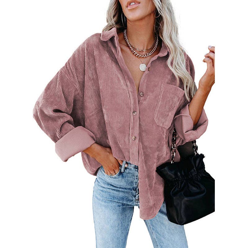 Suhkasana – Camisa com botões no colarinho – Mulher por atacado – Camisa de Bombazina Oversized com Botões e Bolso no Peito1