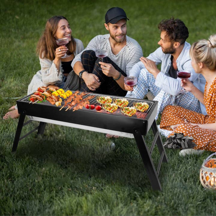 AS pic Foldable Charcoal BBQ Grill Stainless Steel Grill Net Easy Setup Portable Tabletop Barbecue Grill for Camping Picnic Outdoor Party Backyard for wholesale on Faire10