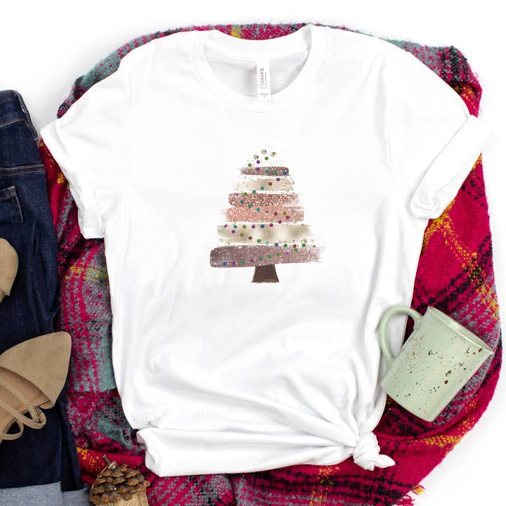 Glitter Christmas Tree Womens' Christmas Shirt Sizes S-2XL for wholesale by Shine Thrive Grow
