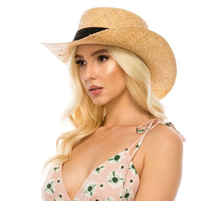 Cappello da cowboy da gioco in paglia di rafia fatto a mano per la vendita all'ingrosso da parte di DNMC