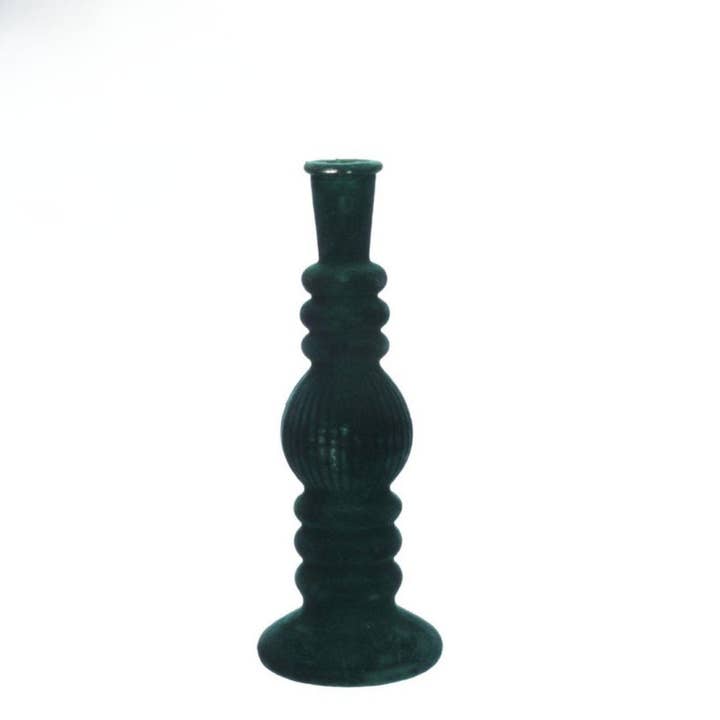 Florence Candle Vase velvet flock h.23 Ø9 cm dark green for wholesale by Wildflowers by Floriette